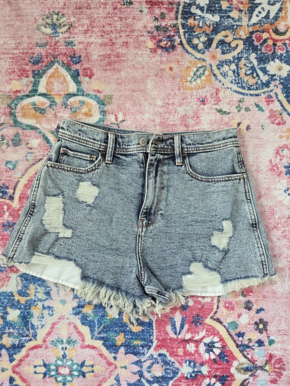 Hollister Light Blue Distressed High-Rise Denim Shorts